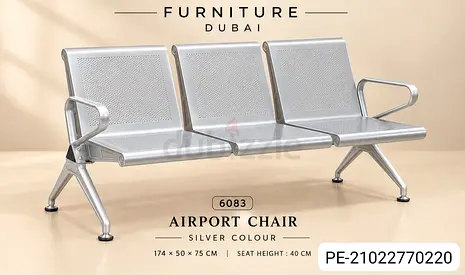 3-Seater Silver Metal Airport/Waiting Area Bench
