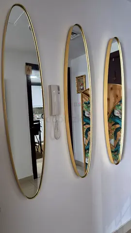 Set of 3 Long Oval Wall Mirrors with Gold Trim