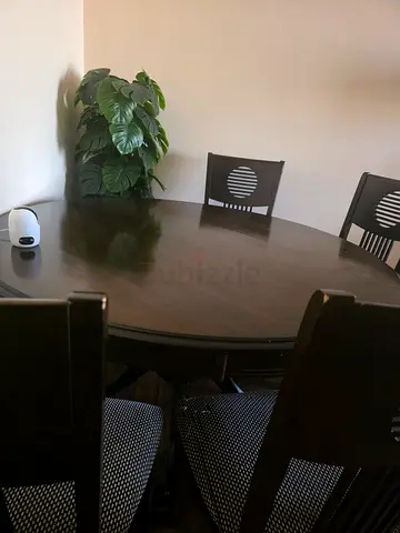 Solid Wood Round Dining Table with 5 Chairs - Dark Finish