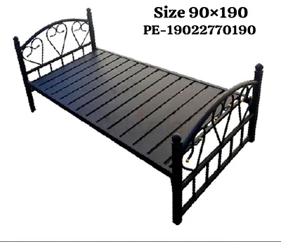 Single Metal Bed Frame with Decorative Headboard and Footboard (90x190 cm)