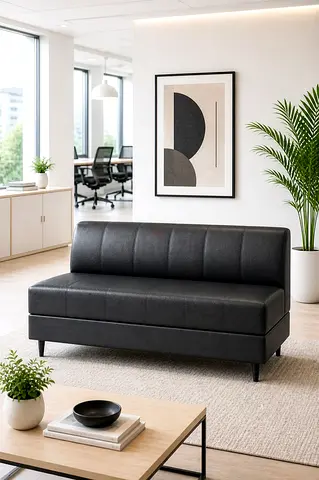 Compact Black Faux Leather Sofa/Settee -