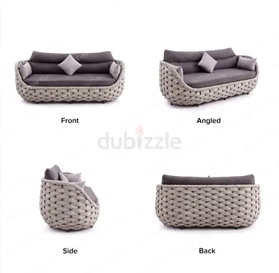 Outdoor Woven Rattan Sofa - 3-Seater with Cushions (Light Grey)