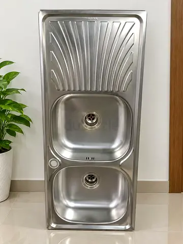 Stainless Steel Double Bowl Kitchen Sink with Drainer - new