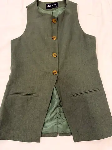 Women olive green tailored waistcoat - size s