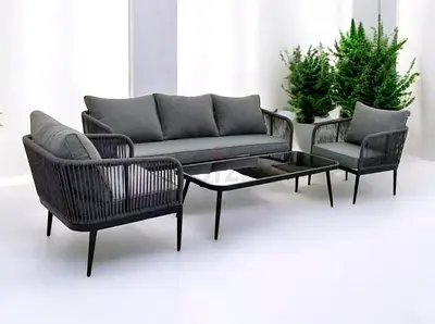 Elegant Black Rope Design Luxury Outdoor Garden Sofa Set