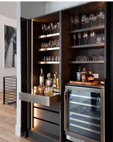 Built-in Home Bar Cabinet with Wine Cooler space and Glass Storage