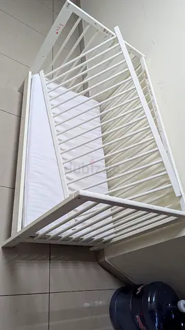 Baby Cot, Crib with IKEA SKÖNAST Foam Cot Mattress 60x120x8 cm - Excellent Condition like new