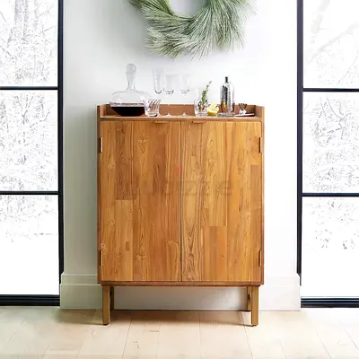 Solid Wood Compact Bar Cabinet / Drinks Cabinet - Natural Finish