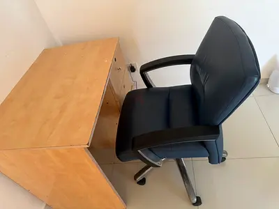 Black leather office chair with armrests and casters - good condition 100 for chair desk free