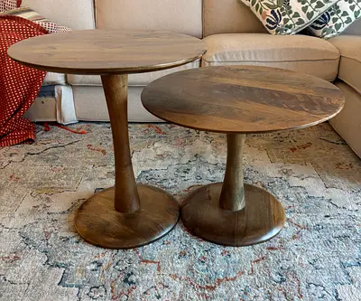 Set of 2 Nested Solid Wood Round Side Tables - Mid-century Style