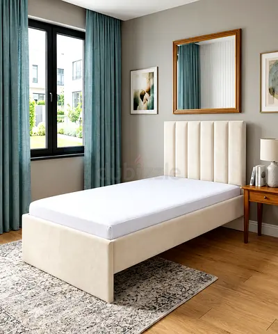 New Single bed upholstered bed frame padded headboard single size bed- beige storage bed kids bed