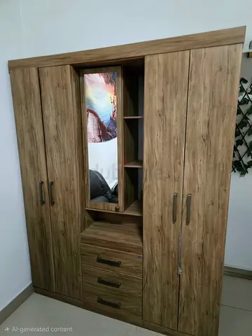 4-door Wooden Wardrobe with Mirror and Drawers - Good Condition