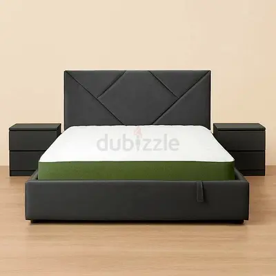 Dark Grey Upholstered king size bed With Super Spring Mattress Available