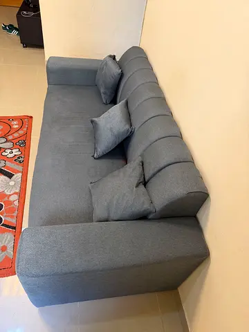 Gray 3-Seater Upholstered Sofa with Cushions - Good Condition