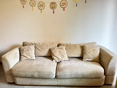 Beige 5-Seater Fabric Sofa with Cushions - Good Condition (2 pieces)