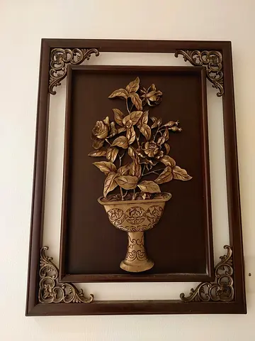 Framed 3D Floral Relief Wall Art in Dark Wood
