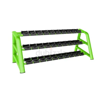 1 REP MAX 3-Tier Dumbbell Rack – Green, 15-Pair Commercial Storage