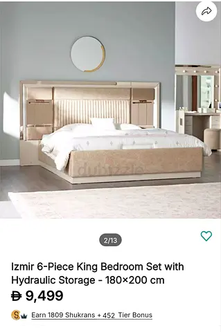 Izmir 6-Piece King Bedroom Set with Hydraulic Storage - 180×200 cm