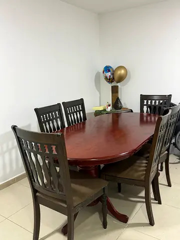 Solid Wood Dining Table with 6 Chairs - Classic Design