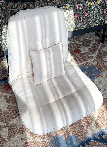 Low Profile Floor Chair with Cushion - Cream Fabric, fully foldable