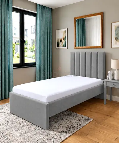 New Single bed grey upholstered bed frame with padded headboard - single size bed storage bed