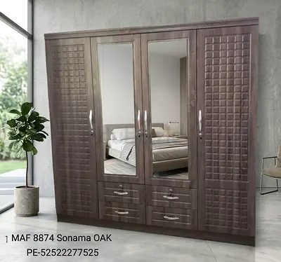 Large Sonoma Oak 4-Door Wardrobe with Mirrors and Drawers