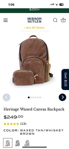 Brand new Heritage Waxed Canvas Backpack - Waxed Tan/Whiskey Brown