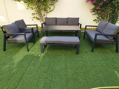 High Quality Dark Grey 9 Seater Aluminium Garden Outdoor Sofa Set with Big Table