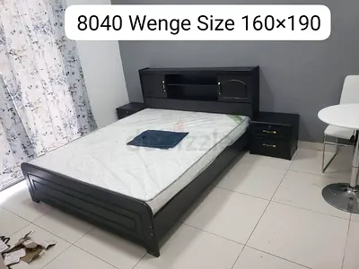 Wenge Wooden Bed Frame with Headboard Storage - Size 160x190