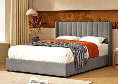 Grey Upholstered Modren king size bed With Super Spring Mattres 180×200 cm