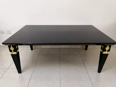 Black Rectangular Coffee Table with Gold Accents