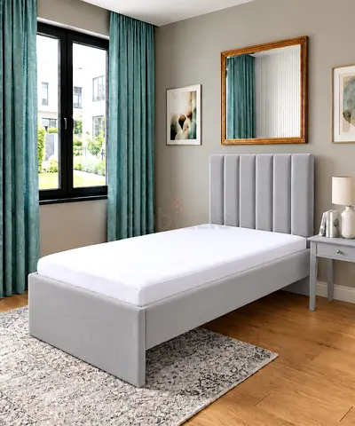 New Single bed Upholstered Bed Frame with Headboard - Light Grey single size bed
