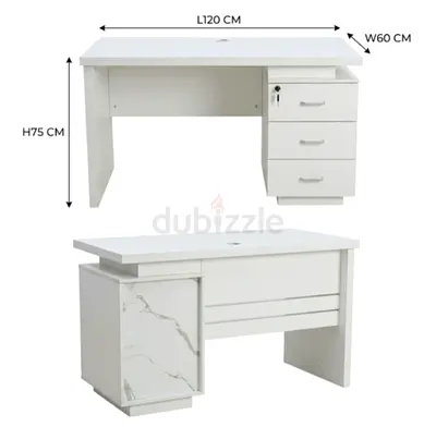 White Office Desk with Drawers and Marble Accent - 120x60x75 cm