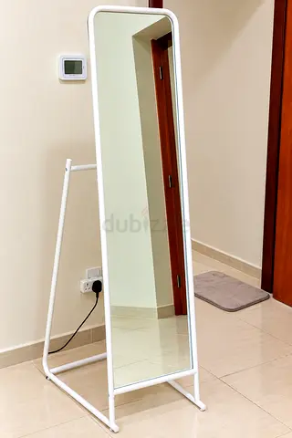 Full-length Free-standing Mirror with White Metal Frame with Cloth Hanger