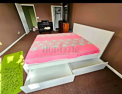 Ikea queen size bed with mattress and storage drawers