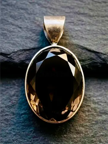 Natural Smoky Quartz 925 Silver Antique Pendant تعليقة فضة 925 حجر كوارتز دخاني طبيعي أنتيك