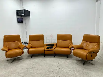 Real leather electric recliner sofa set