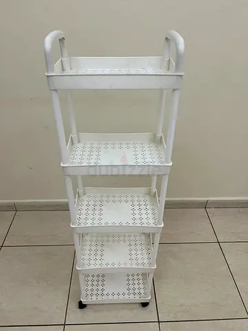 White 5-Tier Plastic Storage Shelf on Wheels