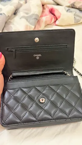 Genuine Chanel Quilted Black Leather Small Chain Wallet/Clutch