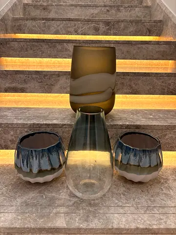 Set of 4 Decorative Ceramic Vases and Glass Vase - Modern Accent Pieces