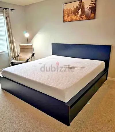 Ikea queen size bed with mattress and storage drawers