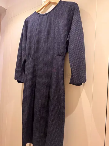 Mango Long navy textured modest dress, knee length, size S