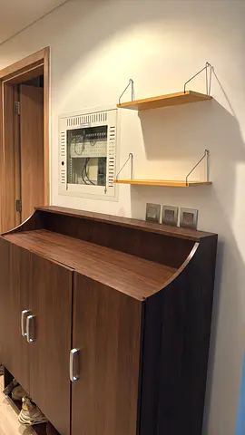 Wooden Shoe Cabinet with Two Wall Shelves - Good Condition