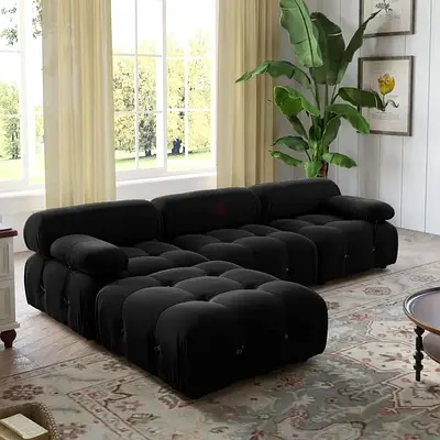 Black Modular Tufted Sofa with Chaise - Modern
