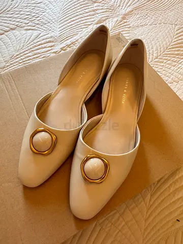 Charles & Keith beige flats with gold buckle - 1 time worn, size 36