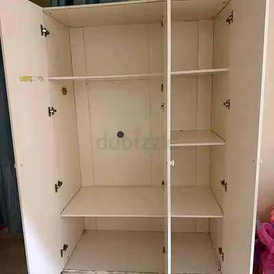White 3-door wardrobe / armoire with shelves - good for storage