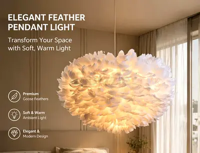 White Feather Pendant Light - Soft Ambient Ceiling Lamp