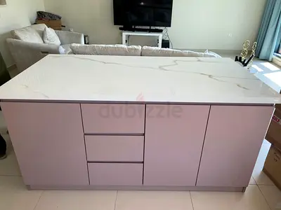 Custom made Modern kitchen island with marble top and storage cabinets