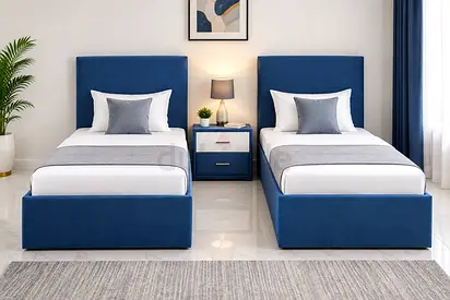 Brand new blue single upholstered beds frame for sale headboards