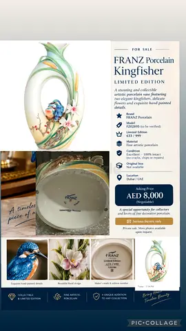 FRANZ Porcelain Kingfisher Limited Edition Vase - Decorative Collectible